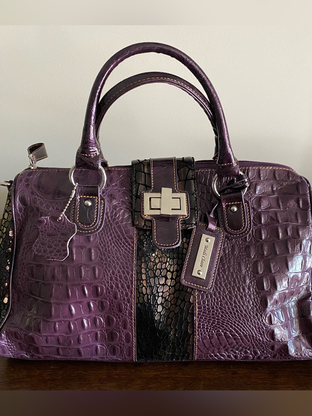 MADI CLAIRE Croc Embossed Purple Bag